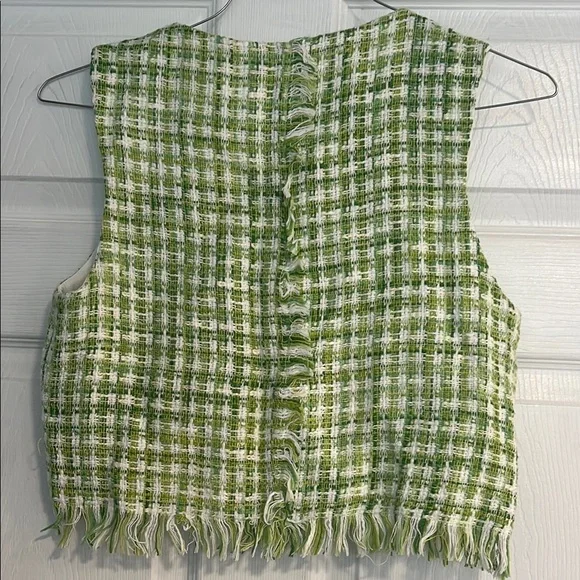 Zara Tweed Vest in Green and White with Gold Accents - Picture 6 of 6